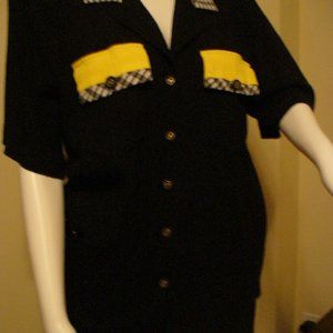 BLACK/YELLOW/WHITE 3 PIECE PANTS SET WITH EARRINGS